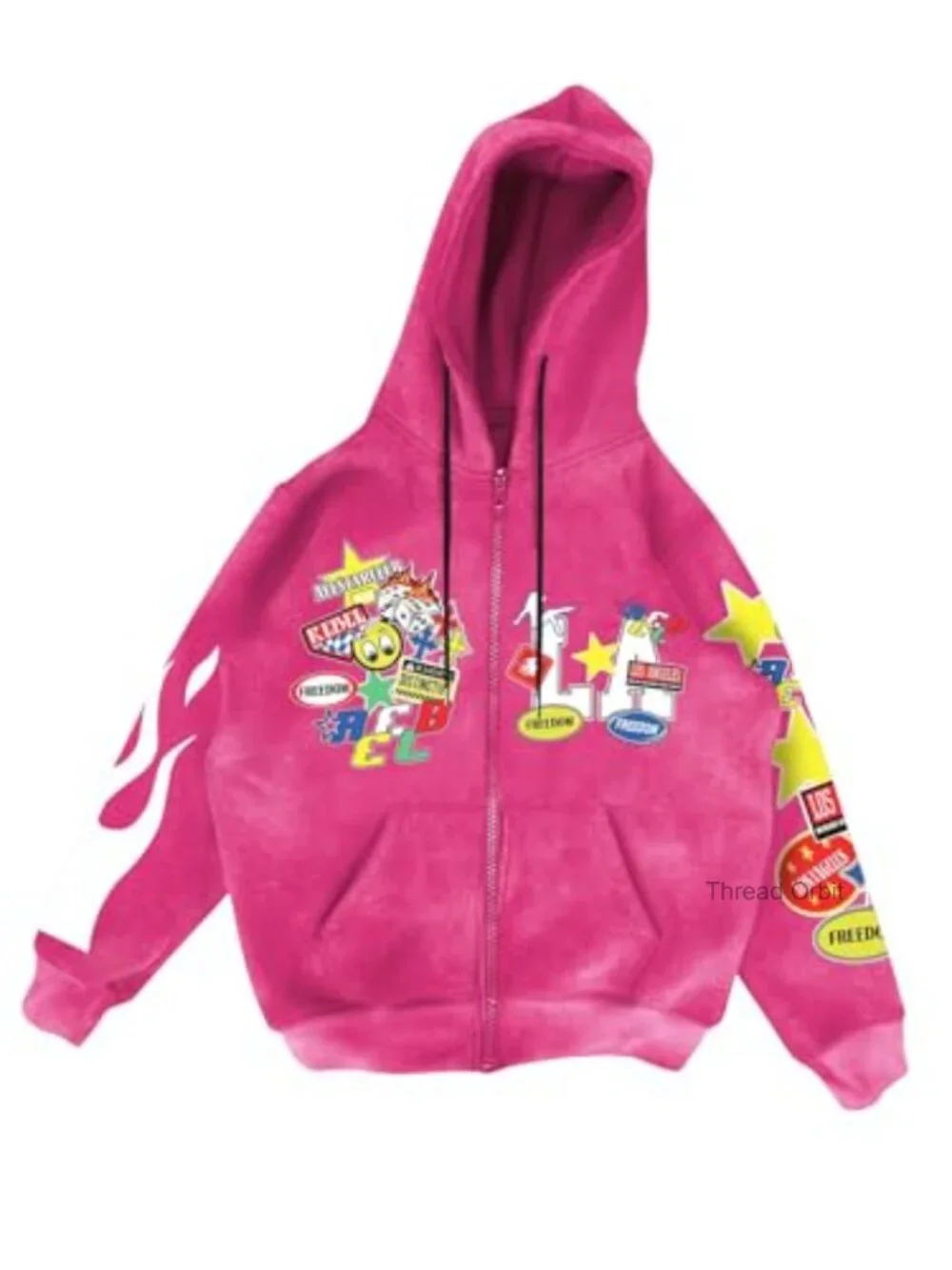Y2k Graphic Zip Up Hoodie Drawstring Long Sleeve Casual Sweatshirt Jacket with